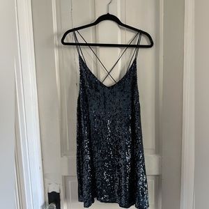 Free People navy sequin slip dress